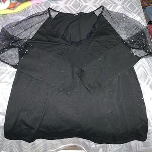 Sparkly Mesh Sleeve Black Top
